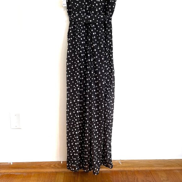 NEW NWT ROZ & ALI DRESSBARN Polka Dot Ruffle V-Neck Sleeveless Jumpsuit Black 16 - Picture 15 of 16